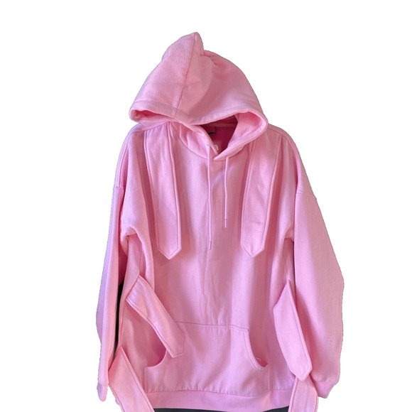 Nicopanda Sweater Men’s Small Pink Pullover Hoodie Streetwear Unique Art To Wear - Picture 1 of 13